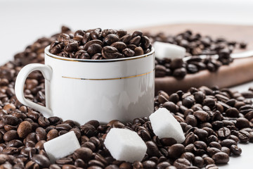 Coffee beans and sugar cubes