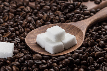 Coffee beans and sugar cubes