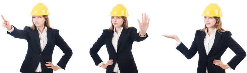 Young female architect isolated on white 