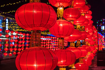 Red lanterns at night