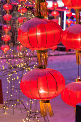 Red lanterns in the snow