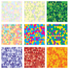 Set of 9 geometric pattern. Mosaic. Texture with triangles, rhombus. Abstract background an be used for wallpaper, pattern fills, web page background, surface textures. Vector
