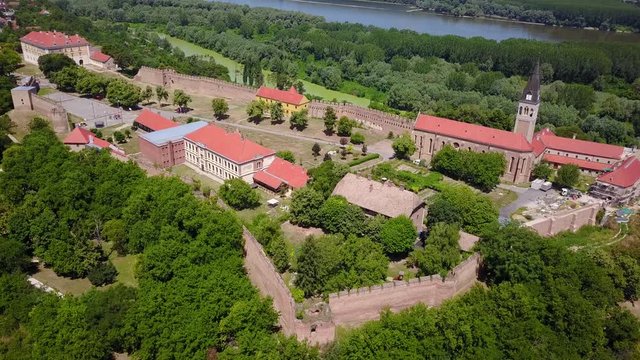 Ilok medieval walled fortress town above the Danube river on the Croatian Serbian border in Slavonia Croatia with turkish building from the Ottoman period