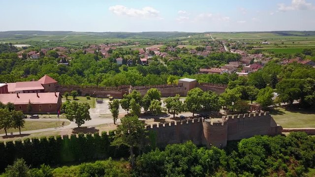 Ilok medieval walled fortress town above the Danube river on the Croatian Serbian border in Slavonia Croatia with turkish building from the Ottoman period
