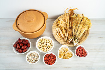 Chinese health soup ceramic stew and soup ingredients