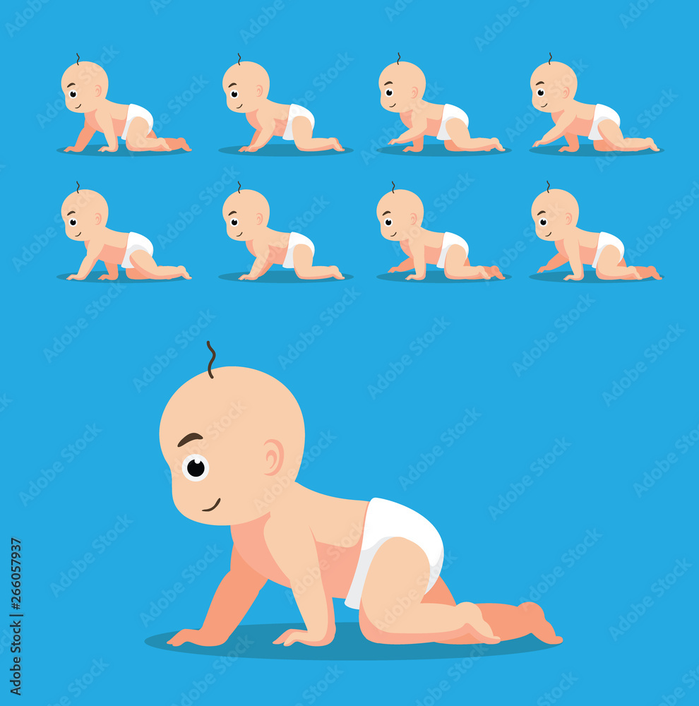 Wall mural Cute Baby Crawling Cartoon Poses Vector Illustration Animation Sequence Frame Character