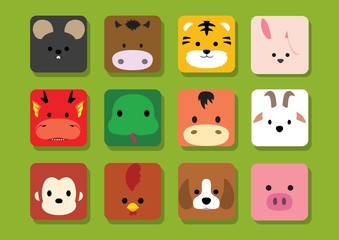 Flat Animal Faces Application Cartoon Chinese Zodiac