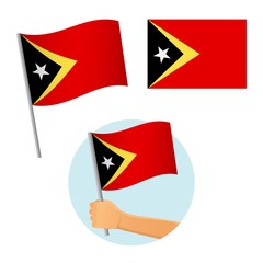 East Timor flag in hand