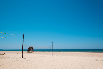 Seascape of beautiful tropical beach with calm sky. sea view and sand beach, summer background.