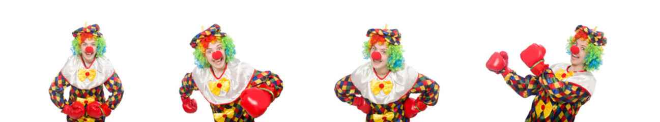 Clown with boxing gloves isolated on white