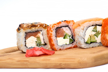 set of three rolls on a Board, on a white background