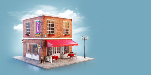 Unusual 3d illustration of a cozy cafe