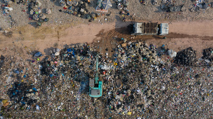 Aerial view tons of plastic waste, Plastic pollution on land.