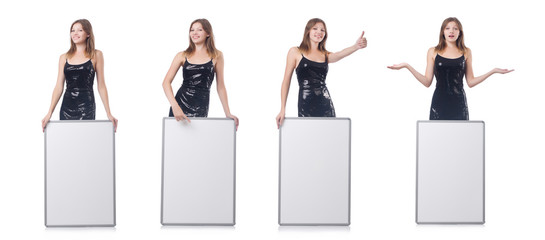 Obraz premium Young woman with blank poster