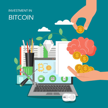 Investment in bitcoin vector flat style design illustration