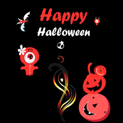 Holiday card with pumpkins and skulls for Halloween