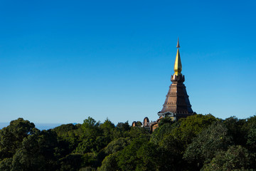 Obraz premium mist of cloud under blue sky, a view from Intanon mountain Chiang Mai, Thailand.