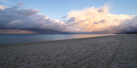 Dramatic colourful cloud formation over the Baltic Sea during sunset, Usedom, Germany