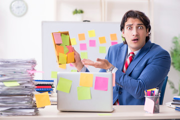 Young male handsome employee in conflicting priorities concept 