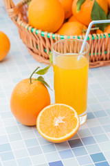 Fresh and delicious oranges and orange juice