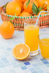 Fresh and delicious oranges and orange juice