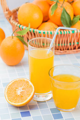 Fresh and delicious oranges and orange juice
