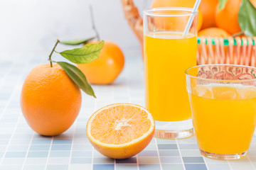 Fresh and delicious oranges and orange juice