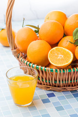Fresh and delicious oranges and orange juice