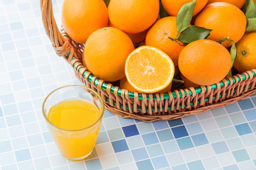 Fresh and delicious oranges and orange juice