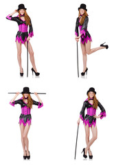 Beautiful woman with cane isolated on white 