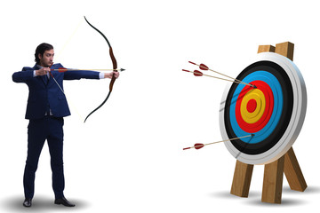 Businessman aiming arrow with bow