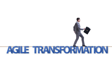 Fototapeta na wymiar Agile transformation concept with businessman walking on tight r