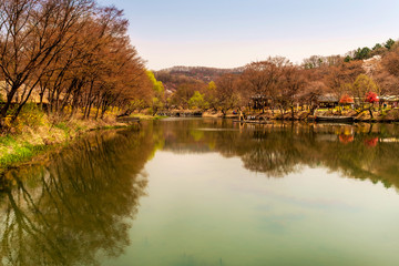 Fototapeta premium landscape view of the river in the village, Seoul, South Korea