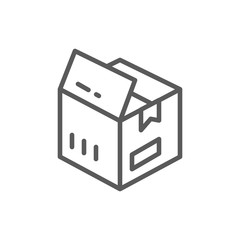 Open box, parcel delivery line icon.