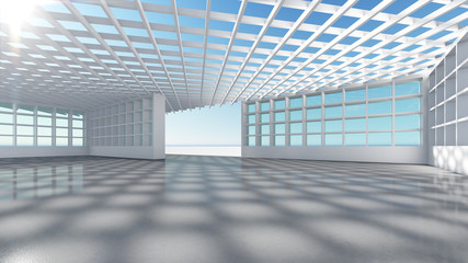 white room & blue sky