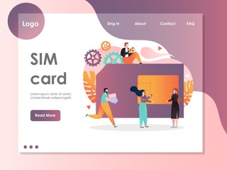 SIM card vector website landing page design template