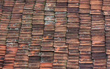Rows of the old clay tile darkened from time