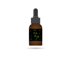 Realistic brown glass cannabis oil extracts in jars. Medical Marijuana logo on the label.
