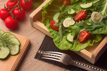 Salad.Cherry Tomatoes and Boiled Egg Salad.Home made food.Concept for a tasty and healthy meal