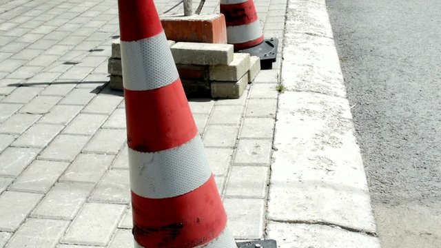 Traffic Cones On Asphalt Surface
