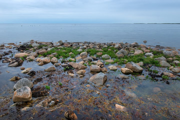 Fototapeta na wymiar the Big Solovetsky island. The White Sea coast from large boulders