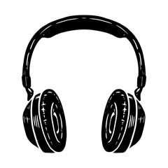 Hand drawn illustration of headphones isolated on white background. Design element for poster, t shirt, card, emblem, sign, badge.