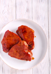 Glazed turkey fillet on plate