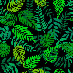 Fototapeta na wymiar Seamless pattern with fresh green leaves