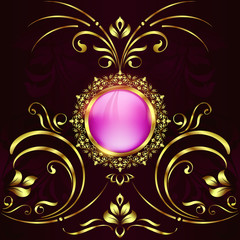 Vintage background mandala card with golden lace ornaments and art deco floral decorative elements