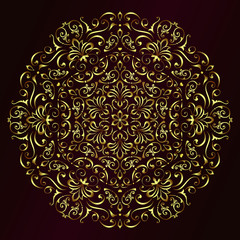 Vintage background mandala card with golden lace ornaments and art deco floral decorative elements