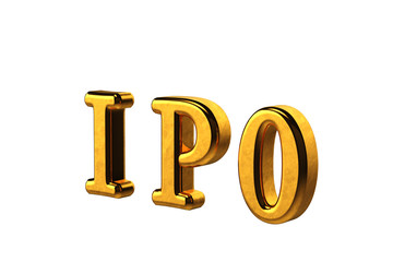 Conceptual golden abbreviation of IPO - Initial Public Offering isolated on white background without shadows. 3D Render