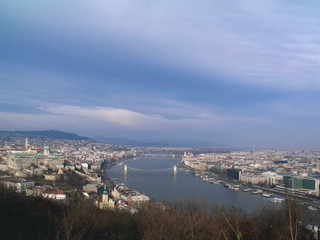 Panoramic landscape of the city of Budapest and the Danube River with bridges