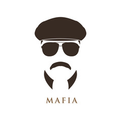 Mafioso man portrait. Man in ivy cap and sunglasses. Vector illustration.