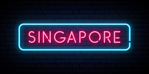 Obraz premium Singapore neon sign. Bright light signboard. Vector banner.